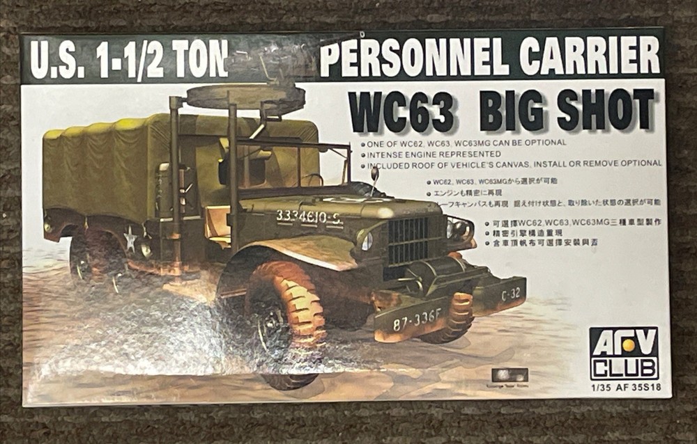 US 1 – 1/2 Ton WC63 Big Shot – 1/35 Scale AFV Club Unassembled Kit#AF35S18