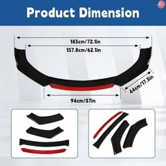 Silscvtt Universal Glossy Black Front Bumper Lip Spoiler Splitter 4 Pieces Kit