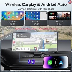 10.26″ Portable Carplay Screen for Car, 4K HD Car Stereo Touch Screen with