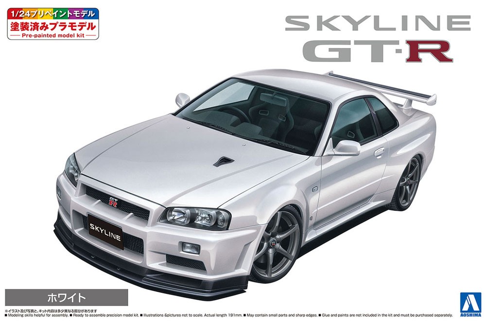 Aoshima 1/24 Nissan Bnr34 Skyline Gt-R V Spec II ’00 White (Pre-Painted)