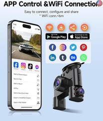 360° Dash Cam Front and Rear Inside, 4 Channel Dash Camera for Cars FHD