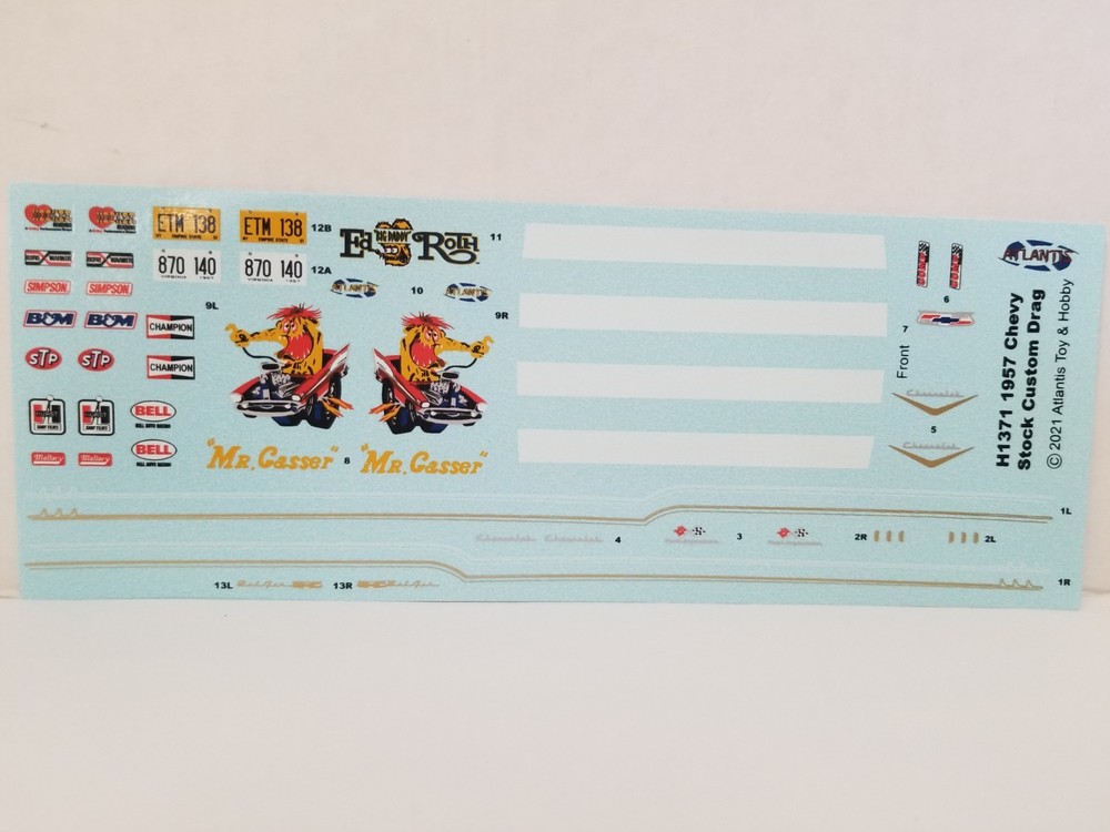 1957 Chevy Bel Air DECAL SHEET for Atlantis Revell 1:25 Model Kit ED ROTH DECALS