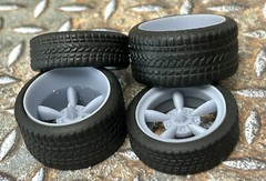 Resin 21/20 Inch Astro Supreme model car wheels, w/ wide rear street tires,1/24