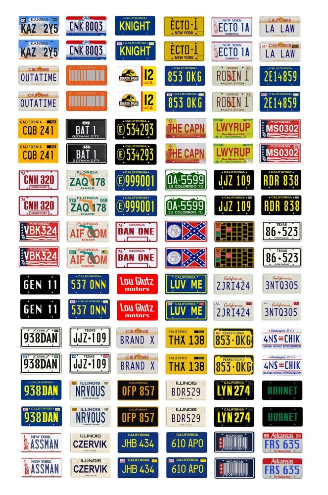 1/18 scale model car movie TV license plates tags