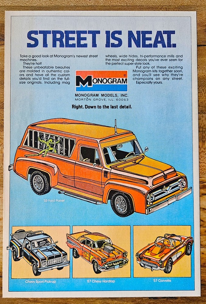 VINTAGE 1978 MONOGRAM 55 FORD PANEL CHEVY PICKUP 57 CHEVY MODEL ADVERTISEMENT
