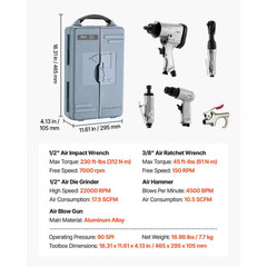 71-Piece Pro Air Tool Kit, 1/2 In. Air Impact Wrench, 3/8 In. Ratchet, 1/2 In. D
