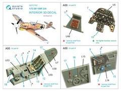 Quinta Studios 1/72 Bf 109F-2/4 3D Interior Cockpit Colored Decal Set (Eduard)