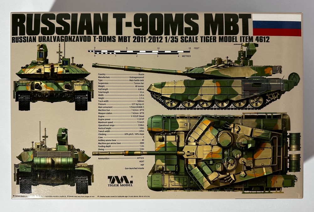Tiger Model #4612 1/35 Scale Russian T-90MS Main Battle Tank w/PE – Parts Sealed