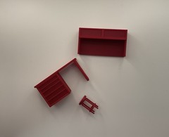 1/25 Scale 3D Printed Shop Desk with Hutch & Stool – Red FDM – Diorama Accessory