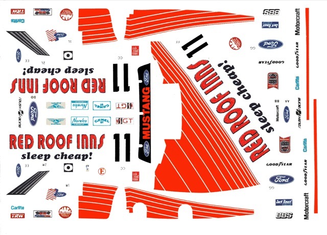#11 Red Roof Inns Roush Racing Mustang 1/24th – 1/25th Scale Waterslide Decals