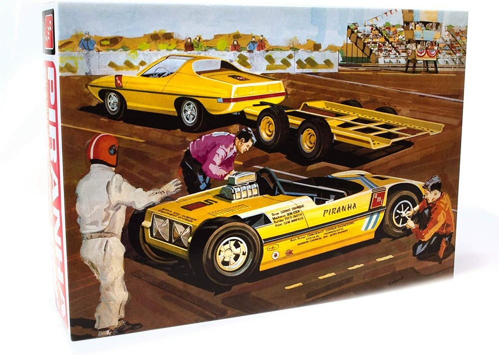 AMT Piranha Drag Team: Dragster, Tow Car, & Trailer 1:25 Scale Model Kit 1113