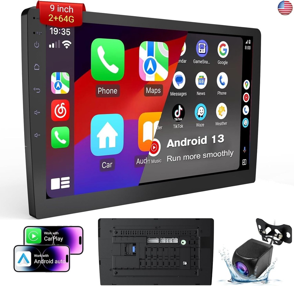 Wireless Double Din Car Stereo with 9″ HD Touchscreen | CarPlay & Android