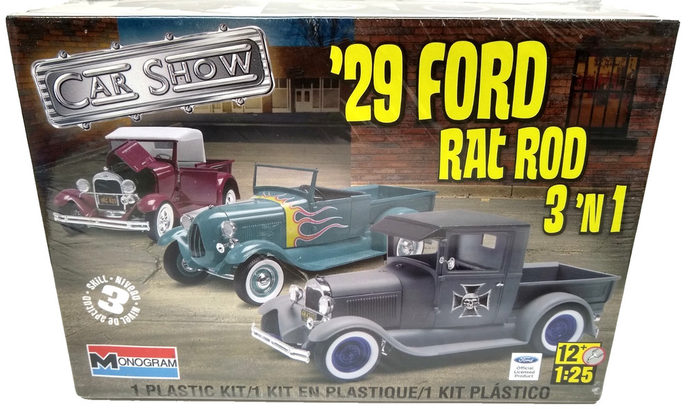 Monogram 1929 Ford Rat Rod 3n1 1:25 Model Kit Car Show Series Sealed NOS 85-4932