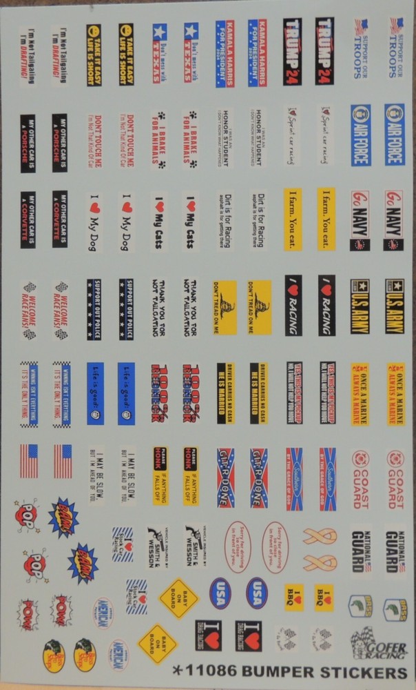 NEW GOFER RACING VARIOUS BUMPER STICKER W/ TRUMP24 DECALS FOR 1/24 & 1/25 MODELS