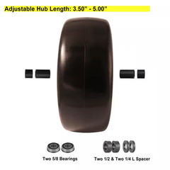9X3.50-4 Flat Free Tire 1/2 and 5/8 Bearings, 3.5″- 5″ Center Hub, Set of 2