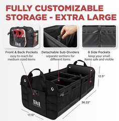 XL Premium SUV, Truck, Car Trunk Organizer with Expandable Compartments – Lightw