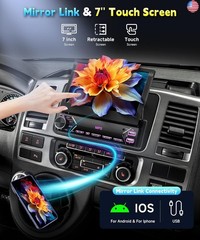7 inch Single Din Flip Out IPS Touchscreen Car Stereo, 1 Din Car Stereo with
