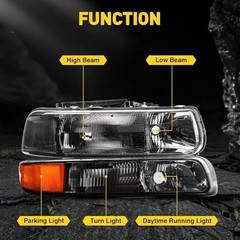 Headlights Assembly Compatible With 1999-2002 Silverado 1500 2500 Black + Amber
