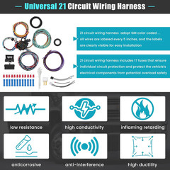 Universal 21 Circuit Wiring Harness Kit, Universal Extra Long Wire 21 Circuit Wi