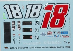 NASCAR DECAL #18 INTERSTATE 2022 TOYOTA SUPPLEMENT SHEET KYLE BUSCH 1/24 JWTBM