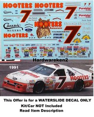 NASCAR DECAL # 7 HOOTERS 1993 FORD THUNDERBIRD ALAN KULWICKI 1/24