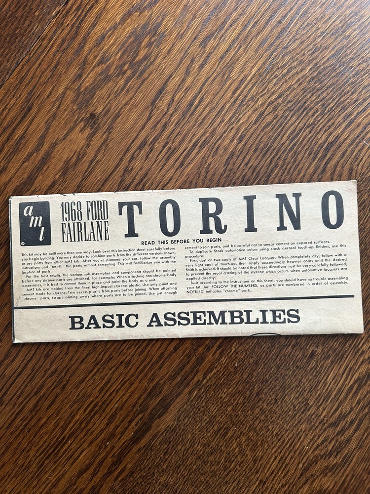 AMT 1968 Ford Torino Model Car Kit Instructions ONLY Nice!