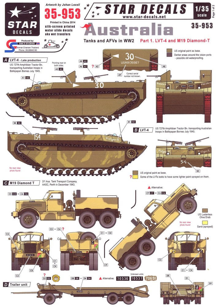 Star Decals 1/35 AUSTRALIA TANKS & AFVs in WWII Part 1 LVT-4 & M19 Diamond T