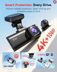 REDTIGER F7N 4K Dual Dash Cam, 5.8GHz WiFi-20 MB/s Fast Transfer, 64GB Card,