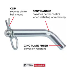 Standard 5/8 In. Dia Steel Bent Hitch Pin with Clip – Fits 2 In. X 2 In. Hitch R