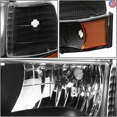 DNA MOTORING HL-OH-F15092-6P-LED-BK-AM Black Amber Headlights Compatible with