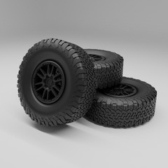 Resin 3D Printed: 17″ Rebel Wheels W/ 35″ Off-Road Tires; Jeep, Truck