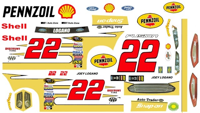 #22 Joey Logano Shell Pennzoil Fusion 2017 1/24th – 1/25th Scale Decals