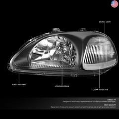 DNA MOTORING Pair Headlight Assembly Compatible With 1996-1998 Honda Civic,