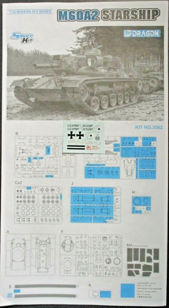 Dragon 1/35 Scale M60A2 Starship Tank – Decals & Directions from Kit No.3562
