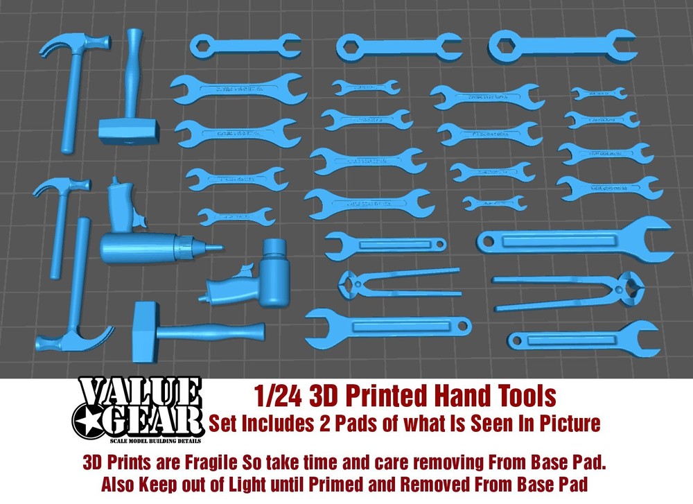 1/24 Set #2412 – 3d Printed Hand Tools – Value Gear 3D (2 Pads of Picture)