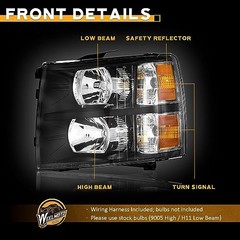 Headlights Pair OE Replacement Clear Lens I Black Housing I Amber Reflector