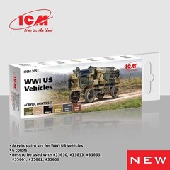 Acrylic Paints Set for WWI US Vehicles Grey, Brown, Green, Black ICM 3051