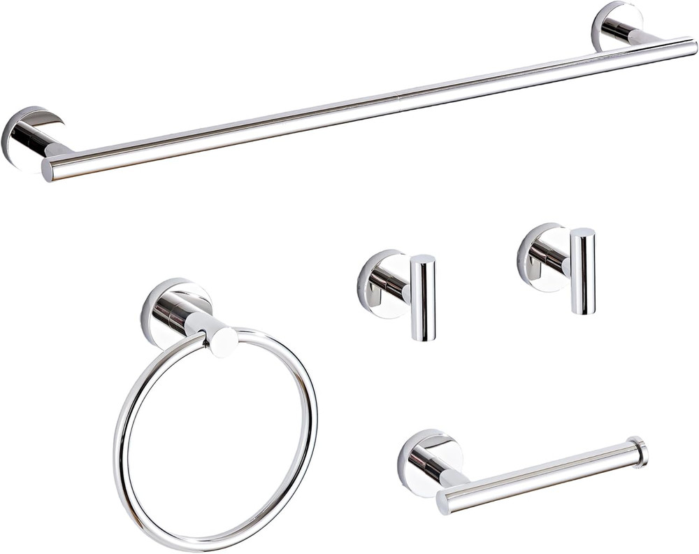 Chrome Bathroom Hardware Set 5 Piece with Towel Racks for Bathroom, SUS304 Stain