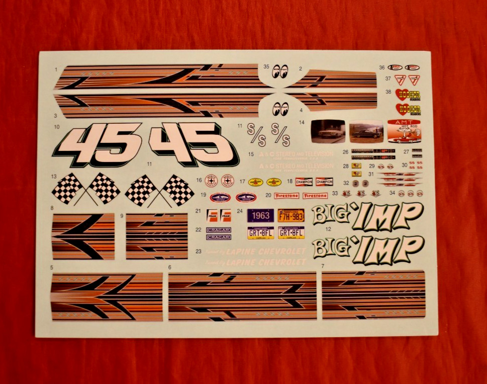 AMT 1963 Chevy Impala Decal Sheet 1/25