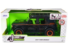 Jada 34287 2021 Ford Bronco Matt Black with Orange Stripes and Roof Rack 1/24