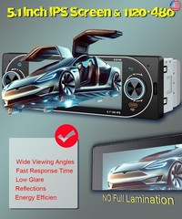 5.1″ Single Din Car Stereo Wireless Apple CarPlay Android Auto, IPS Touchscreen