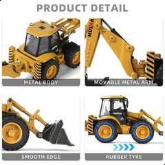 Excavator Backhoe Toys, 1/50 Metal Die-cast Excavator Front Loader Bulldozer
