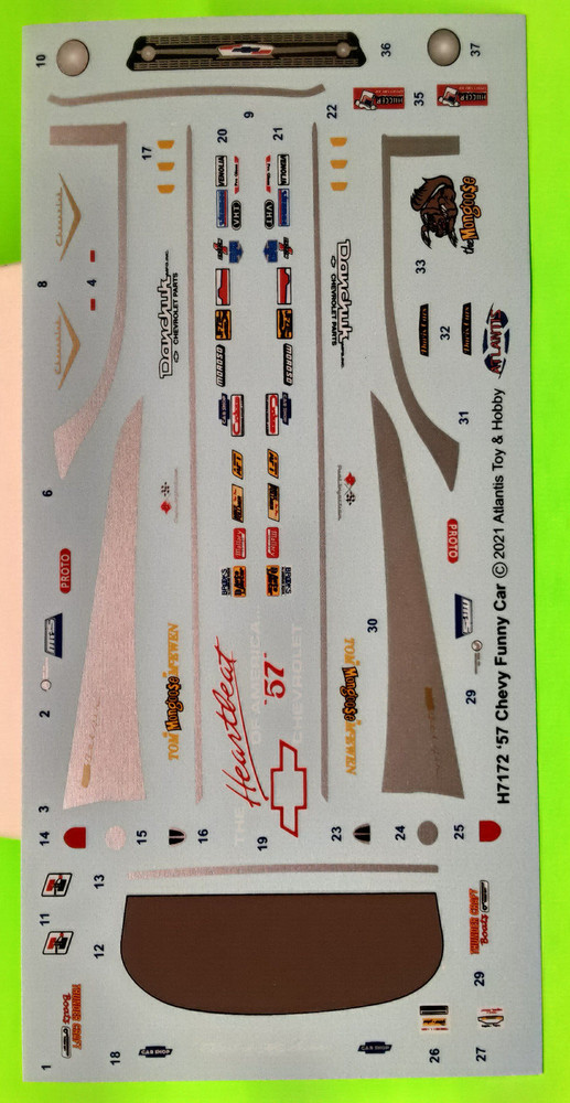 Decal Sheet Mongoose Tom McEwen Drag Race 57 Chevy Bel Air 1/24 Funny Car