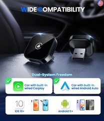 Teeran 2 in 1 Wireless CarPlay and Android Auto Adapter, Easy Setup Plug and