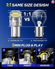 AUTOONE White 1157 LED Light Bulbs, 700% Brighter & 6500K White 7528 2057