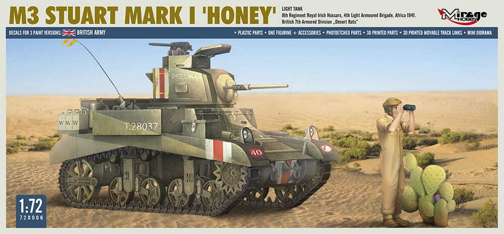 MIRAGE HOBBY 720006 1:72 M3 STUART Mk I ‘HONEY’ Light Tank [MODEL KIT]