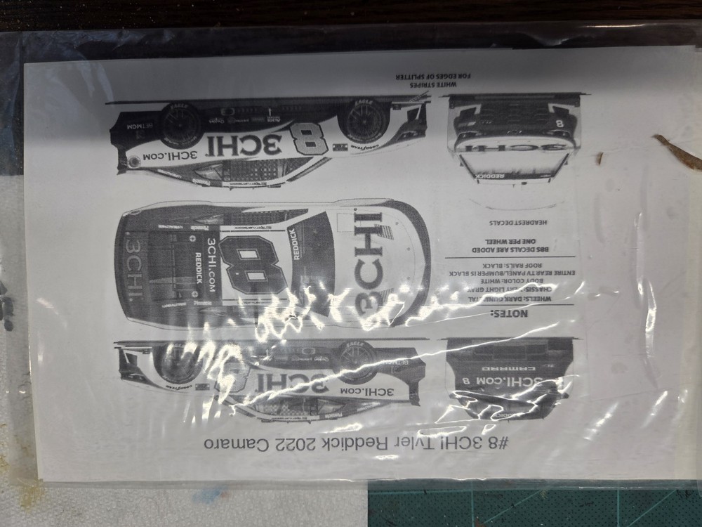 1/24 POWERSLIDE DECALS 2022 #8 TYLER REDDICK 3CHI CHEVY CAMARO NASCAR DECALS
