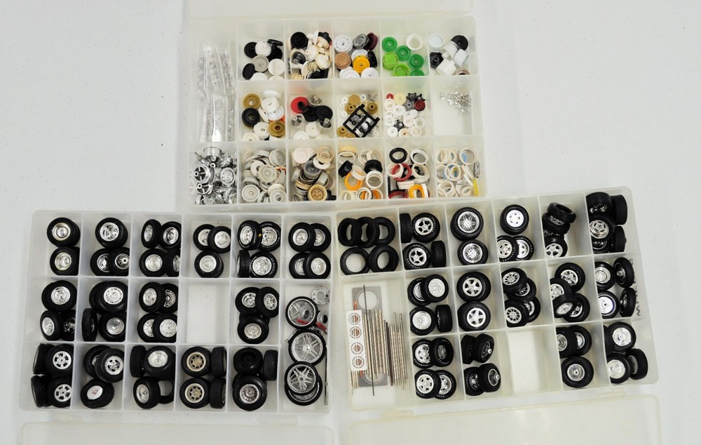 LOT of 1:25 1:24 MODEL WHEELS, TIRES, RIMS, etc. plus BONUS of 7 PARTS BOXES