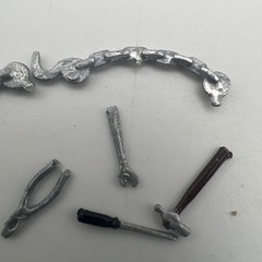 Junk Yard Mixed Plastic Model Car Parts Lot Tools Chains Pliers Hammer Wrench