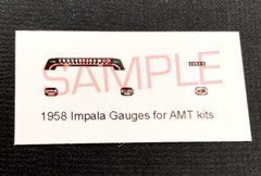 1958 CHEVROLET IMPALA GAUGE FACES for 1/25 scale AMT kits — PLEASE READ DESC
